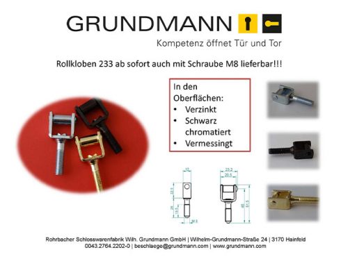 NEU Rollkloben 233 mit Schraube M8